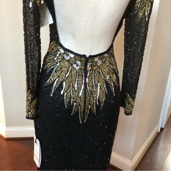 VTG Oleg Cassini BlackTie Sequin Embellished Heavily Beaded 100% Silk Open Back - Picture 2 of 11